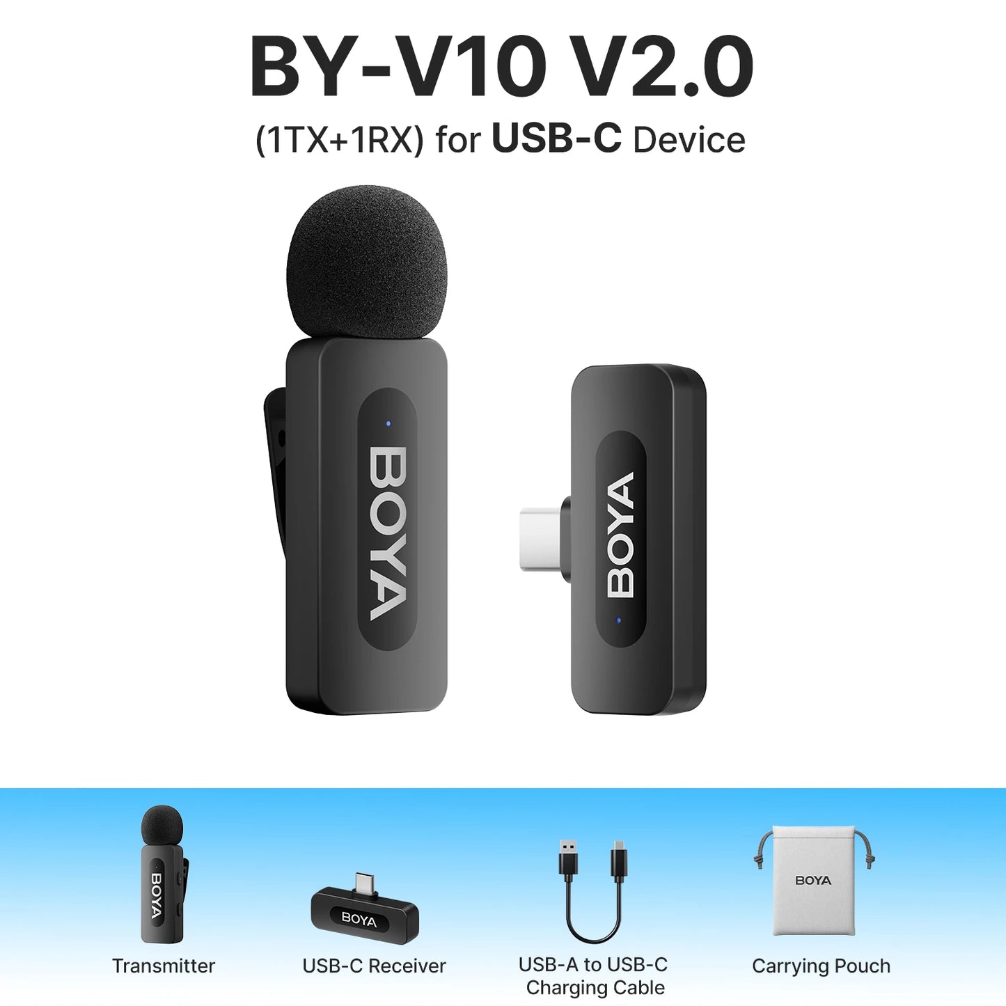 BOYA BY-V3 Wireless Lavalier Microphone – Lapel Mic for iPhone, iPad, Android, USB-C, Gaming, Video Recording & Streaming