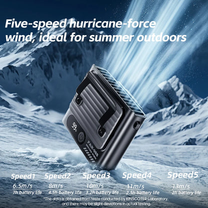 Kinscoter Ultra-Slim Waist Fan - 4000mAh Portable Rechargeable 5-Speed Cooling Fan with Digital Display