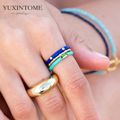 24K Gold-Plated & Silver Enamel Ring – Slim Round Women's Luxury Zircon CZ Ring in Green, Purple, Pink for Wedding & Anniversary