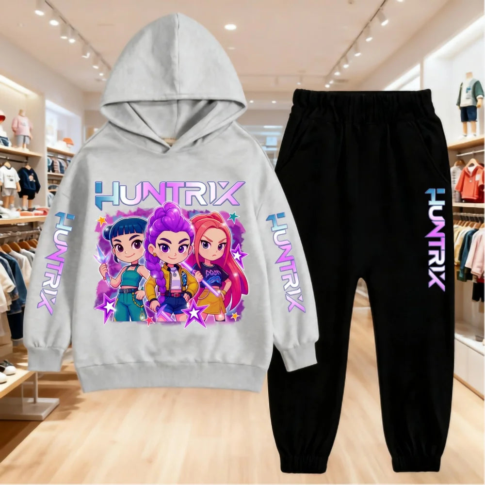 2025 KPop Demon Hunters Kids Hoodie Set – 2-Piece Boys and Girls Tracksuit with Sweatshirt and Pants, Autumn Clothing