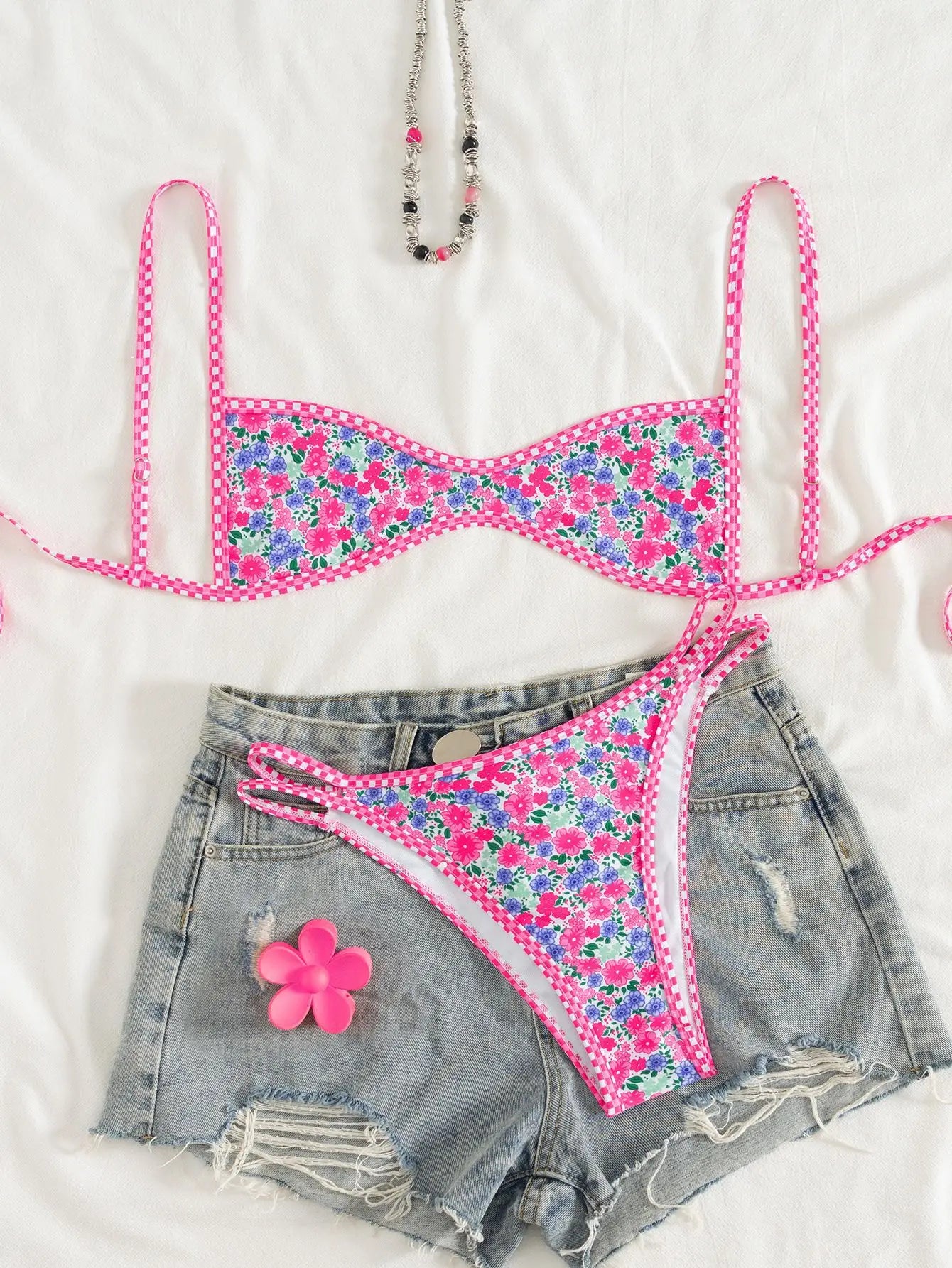 Circyy Fashion Print Bikini Set - Women's Halter Backless Split Swimsuit Summer Beachwear