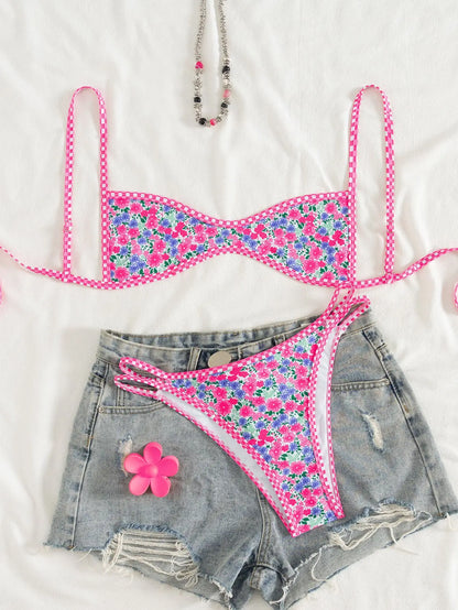 Circyy Fashion Print Bikini Set - Women's Halter Backless Split Swimsuit Summer Beachwear