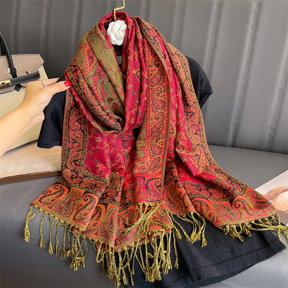 Luxury Autumn Cashmere Pashmina Shawl – Warm Winter Scarves for Women, Printed Cotton Foulard Stole Scarf 2023