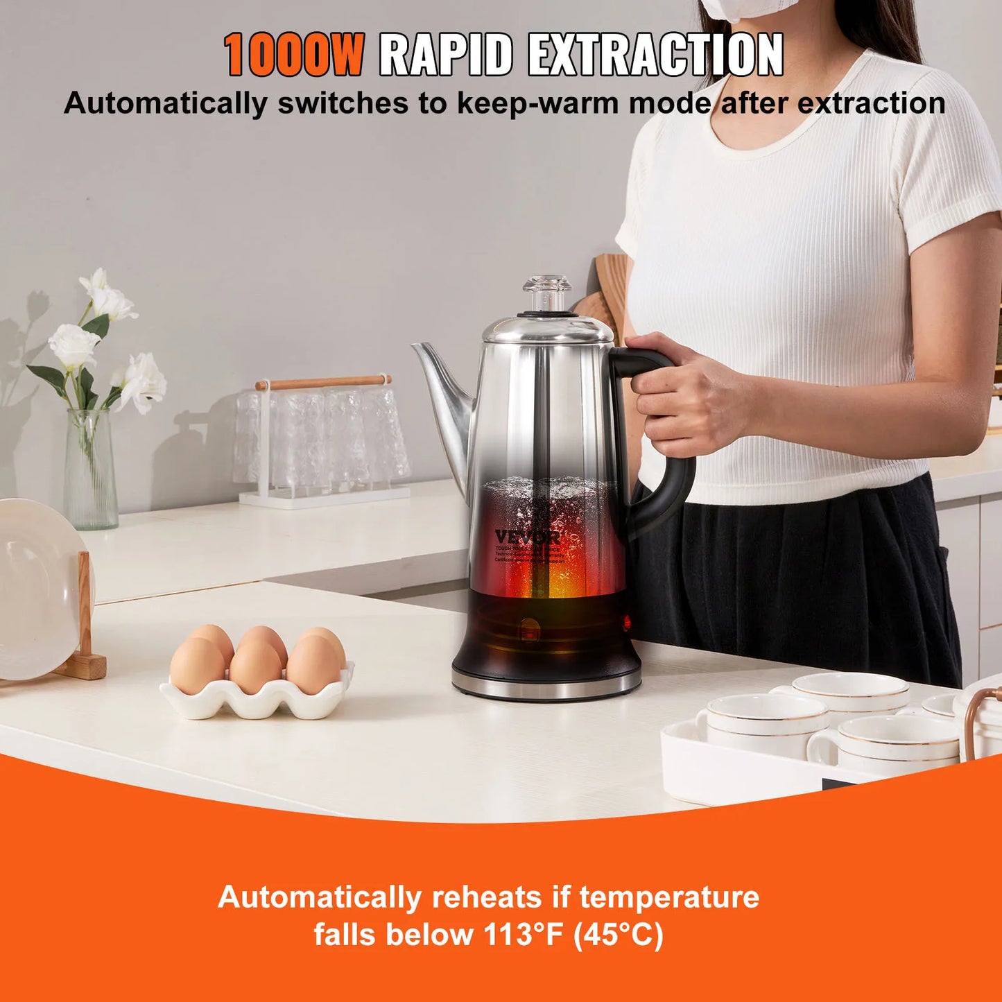 SucceBuy 12-Cup Electric Coffee Percolator – 304 Stainless Steel with Keep Warm Function