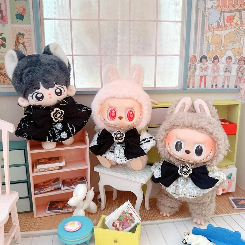 Labubu Doll Accessories — 17cm Luxury Woolen Shawl Suit & Skirt Set with Messenger Bag & Loafers
