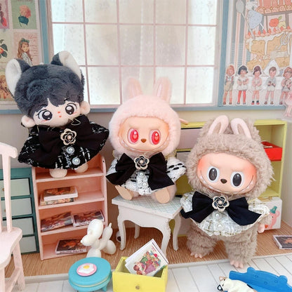 Labubu Doll Accessories — 17cm Luxury Woolen Shawl Suit & Skirt Set with Messenger Bag & Loafers