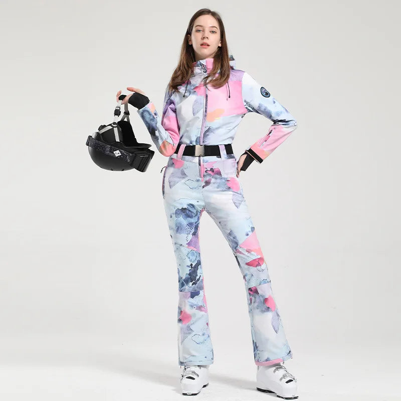 Gsou Women’s Winter Snow Jumpsuit – One-Piece Ski Suit, Thermal Waterproof & Windproof Outdoor Sportswear for Snowboarding