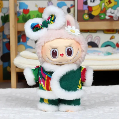 17cm Mini Plush Doll Outfit — K-Pop EXO Labubu Idol Accessories with Flower Shirt, Leather Jacket & Skirt for Gift