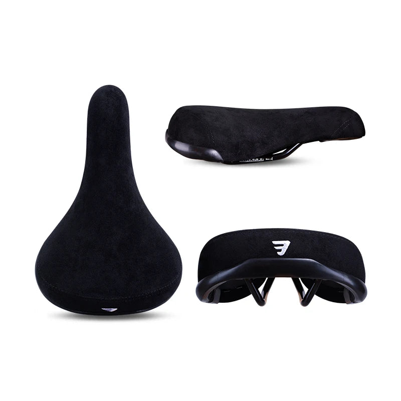 Funsea Bicycle Saddle - Black Wheelie Seat with Embroidered Logo, Flannelette Cover, 8mm Rail for Bikes