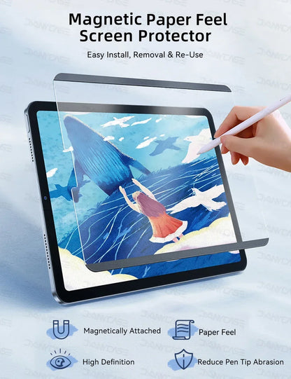 Paperfeel Magnetic Screen Protector for iPad Air & Pro 11/13 (2024 M2/M4) – Compatible with iPad 10th, 9.7, 10.2, 10.5, Mini 4/5/6, 5th–9th Gen