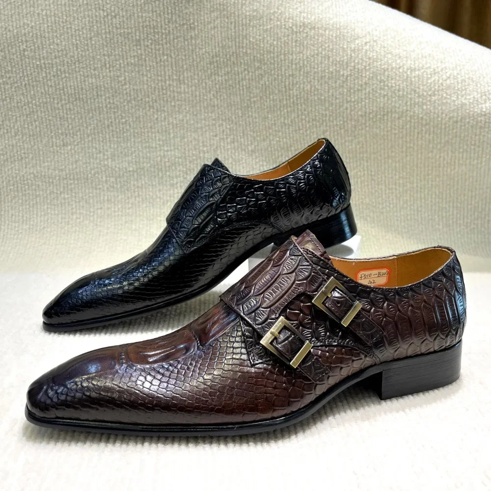 Men’s Genuine Leather Oxford Shoes - Italian-Style Crocodile Pattern Formal Office, Party and Wedding Dress Shoes