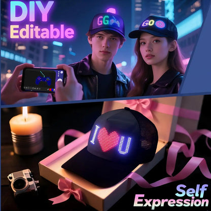 LED Baseball Cap - USB Rechargeable Bluetooth Scrolling Message Display Hat