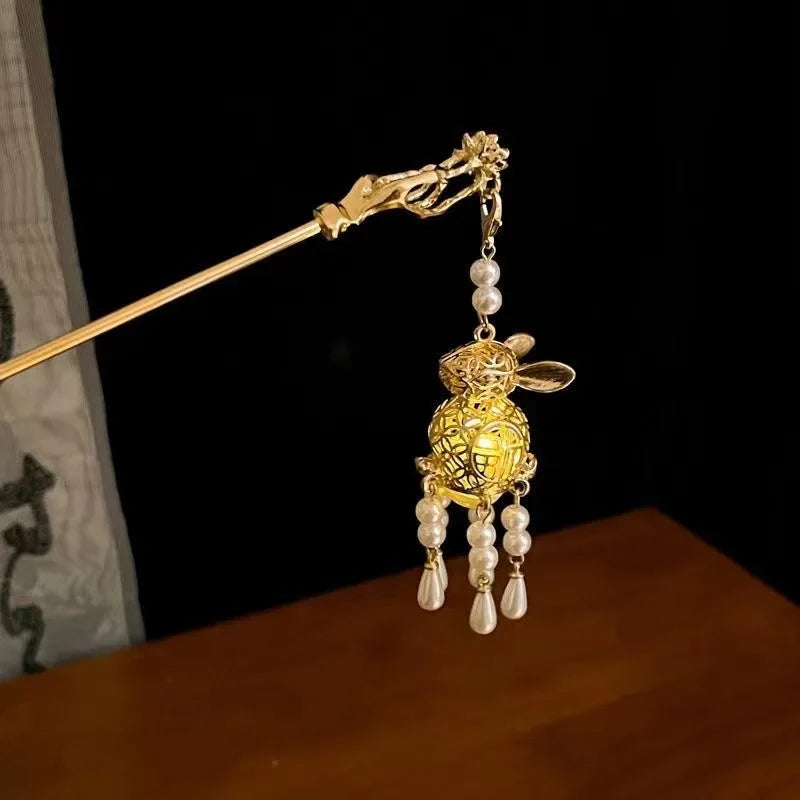 Luminous Lotus Flower Hairpin – Vintage LED Hair Stick with Lantern Tassel for Women and Traditional Hairstyles