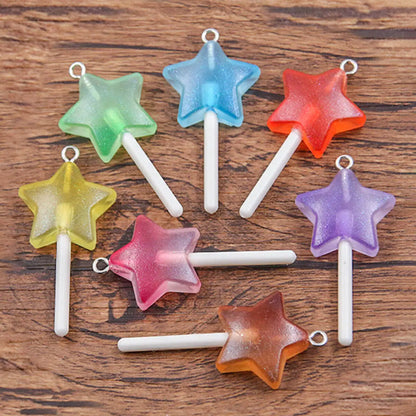 10pcs 3D Candy Charms - Star, Heart & Lollipop Pendants for DIY Keychains, Bracelets, Earrings & Jewelry Making