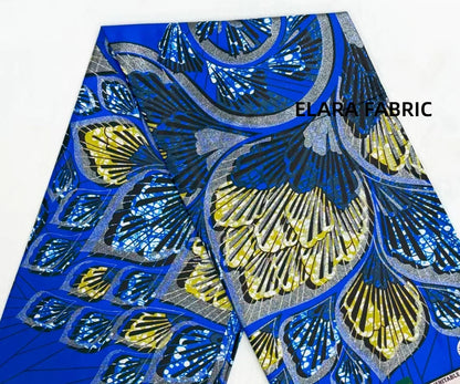 African Golden Glitter Wax Fabric - Soft Cotton Ankara Batik Print Material for Uniforms
