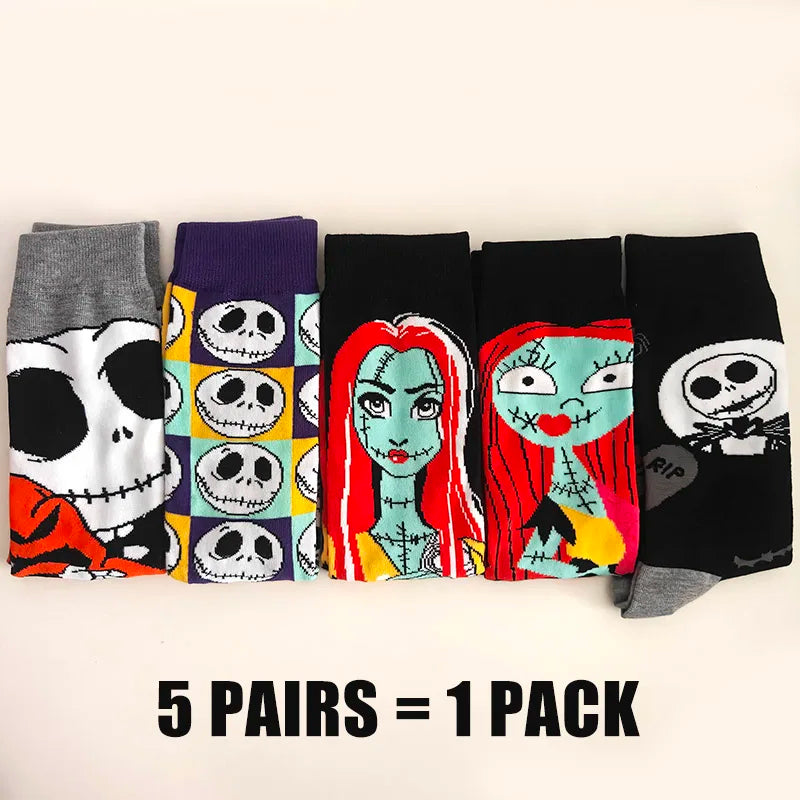 Cartoon Anime Crew Socks - 5 Pairs Unisex Hip Hop Street Style Novelty Casual Socks for Men and Women