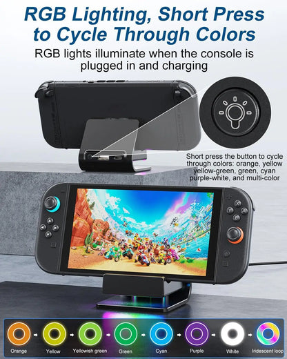AOLION Switch 2 Charging Stand - Adjustable RGB Fast Charging Dock for Nintendo Switch 2 Console