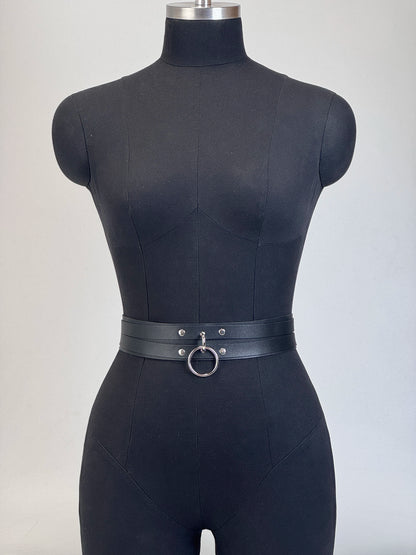 Women's PU Leather O-Ring Waist Belt - Gothic Punk Rock Metal Belt for Jeans, Dresses & Rave Outfits