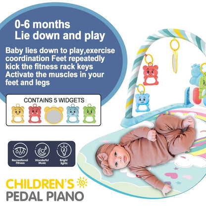 Baby Fitness Play Gym - Newborn Piano Activity Mat with Music, Crawling Blanket & Early Education Toys 0-36 Months