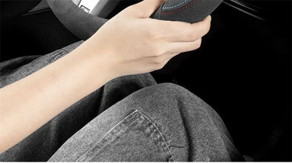 Universal Cowhide Suede Steering Wheel Cover — Breathable 37-38cm Car Steering Wheel Wrap Accessories