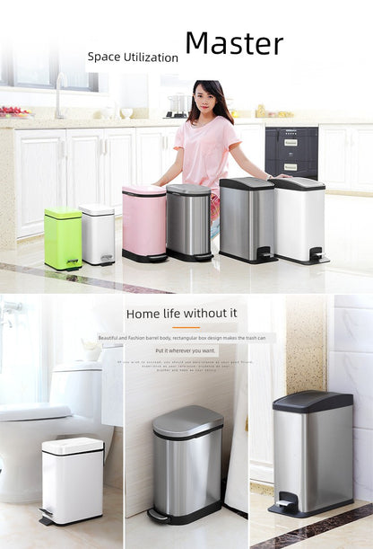 Stainless Steel Pedal Trash Can – Large Home & Living Room Trash Bin with Lid, Nordic Style Bathroom Waste Bin
