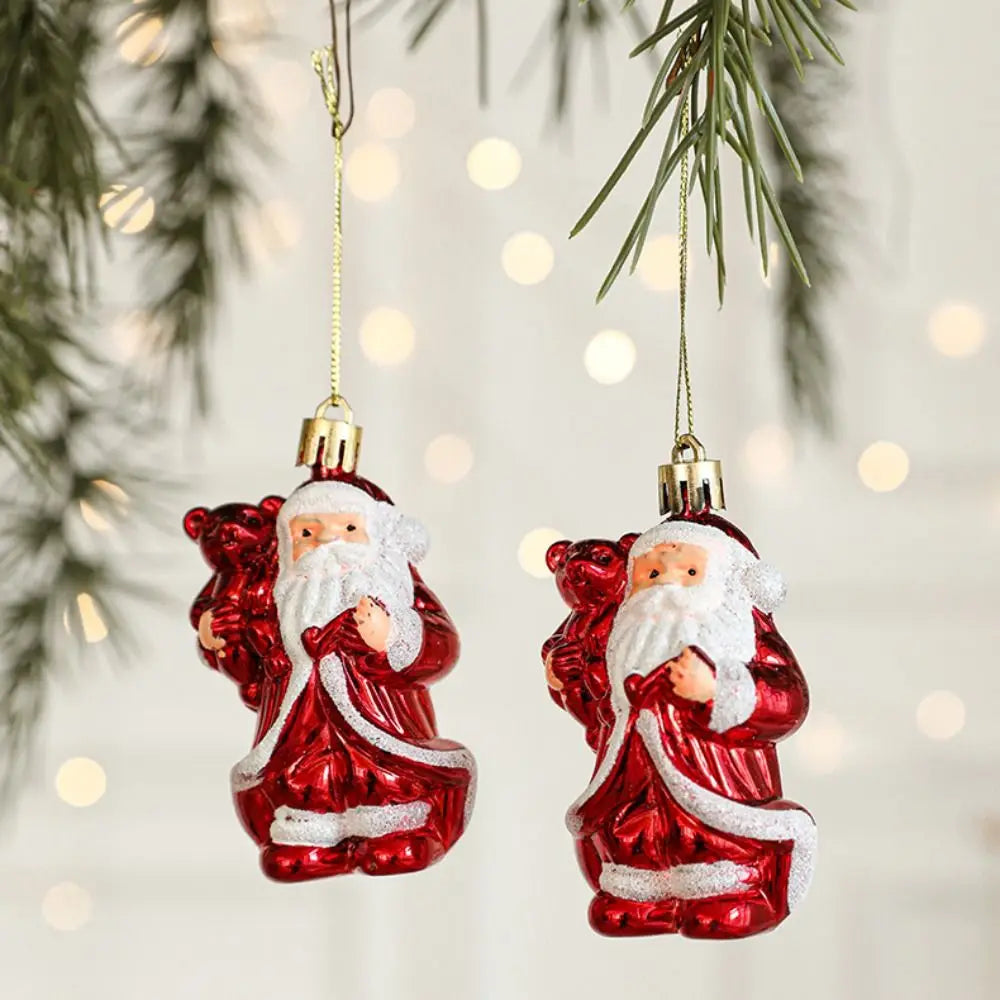 2PCS Red & White Christmas Hanging Ornaments – Plastic Santa Claus Tree Decorations for Holiday Party & Festival Supplies