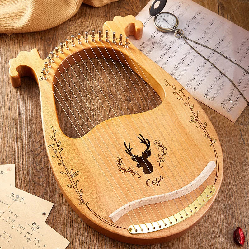 16/21/24-String Lyre Harp – Mahogany Wood Stringed Musical Instrument with Tuning Wrench & Spare Strings