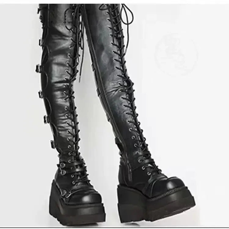 Women’s Over-the-Knee Wedge Boots – Autumn Winter High Platform Gothic Cosplay High Heel Botas Altas