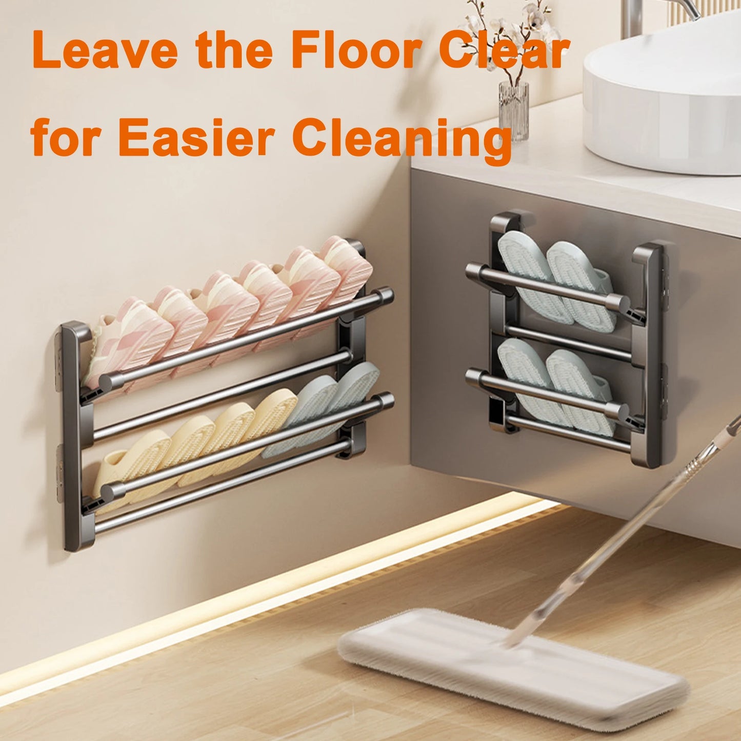 Wall-Mounted Shoe Rack — Simple Bathroom Slipper & Shoe Holder, Drain Storage & Drying Organizer Hanger