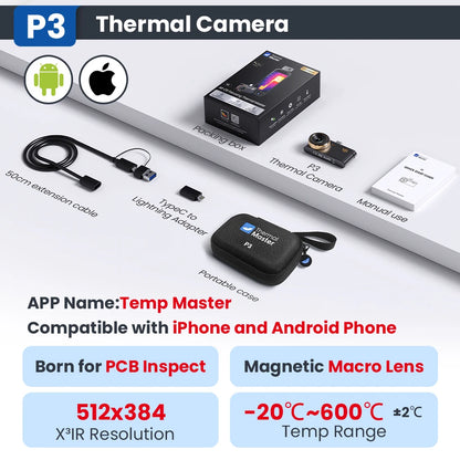 P3 Thermal Camera - 512×384 X³IR Macro Thermal Imager for iPhone & Android PCB Repair up to 600°C