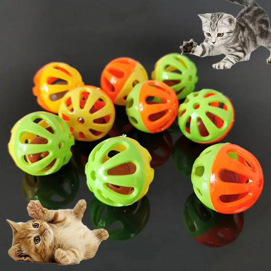 10Pcs Cat Toy Set – Hollow Plastic Bell Balls & Feather Teaser Interactive Exercise Toys for Kittens and Cats