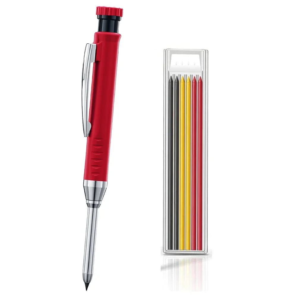 Carpenter Mechanical Pencil Set - 2.8mm Solid Woodworking Pencil With Sharpener & 3 Color Refills For Construction Tools