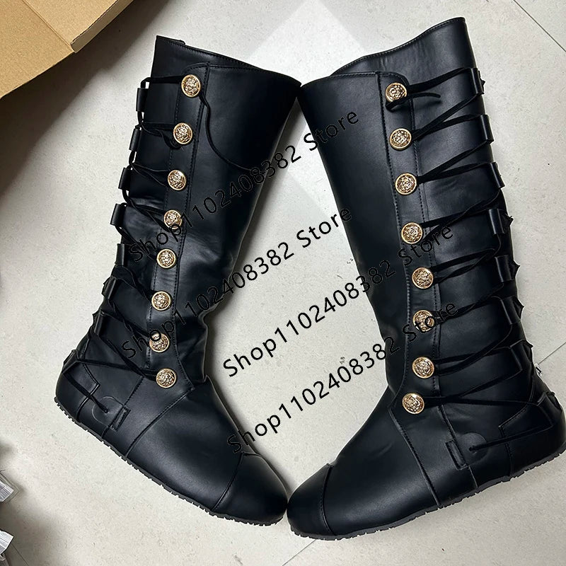 Medieval Steampunk PU Leather Boots – Retro Viking Pirate & Knight Cosplay Shoes for Men & Women, Carnival Party