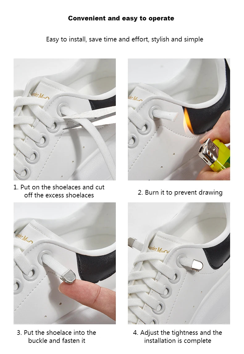 No-Tie 8MM Flat Elastic Shoelaces – Quick Sneakers Laces for Kids & Adults, Shoe Accessories