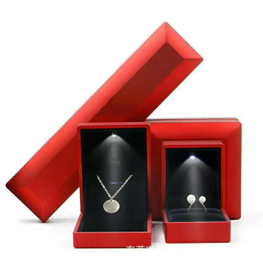 LED Jewelry Ring & Necklace Box — Luxury Velvet Display Case with Light for Engagement, Proposal & Wedding Gifts