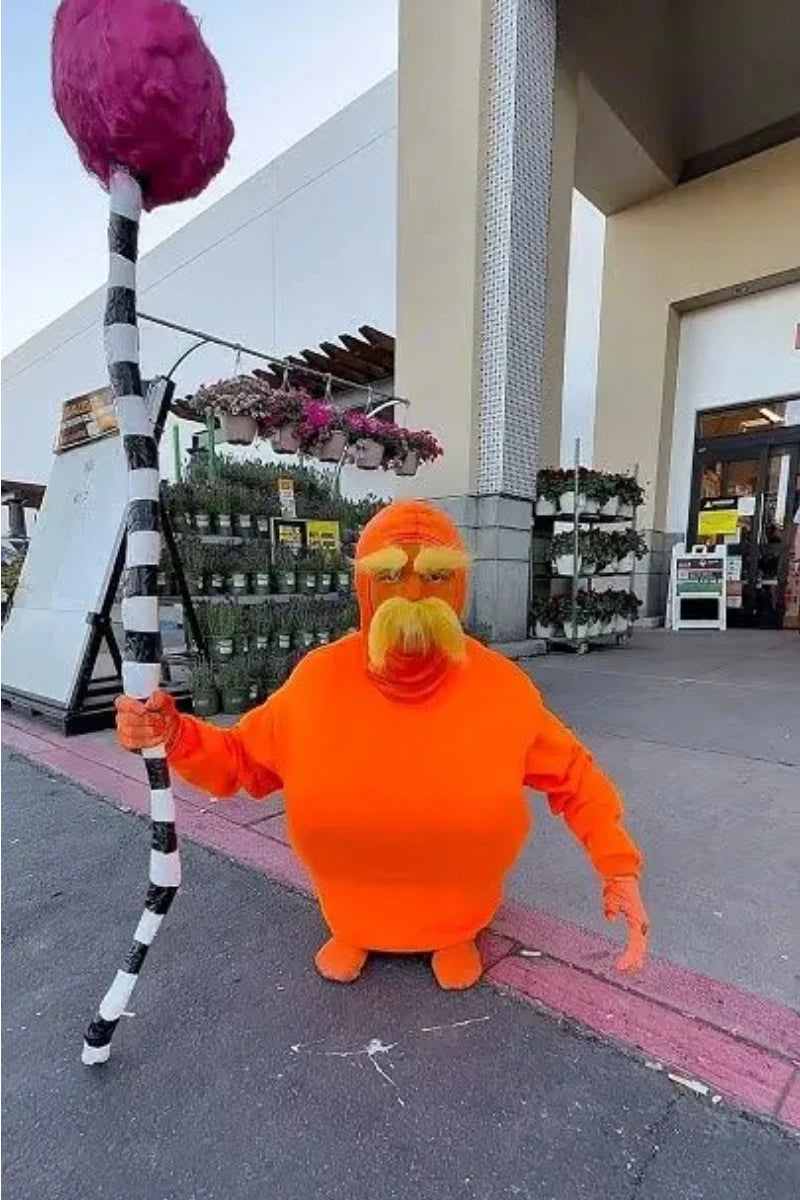 Halloween Orange Jumpsuit Costume - Funny Moustache & Eyebrow Masquerade Outfit for Kids & Adults