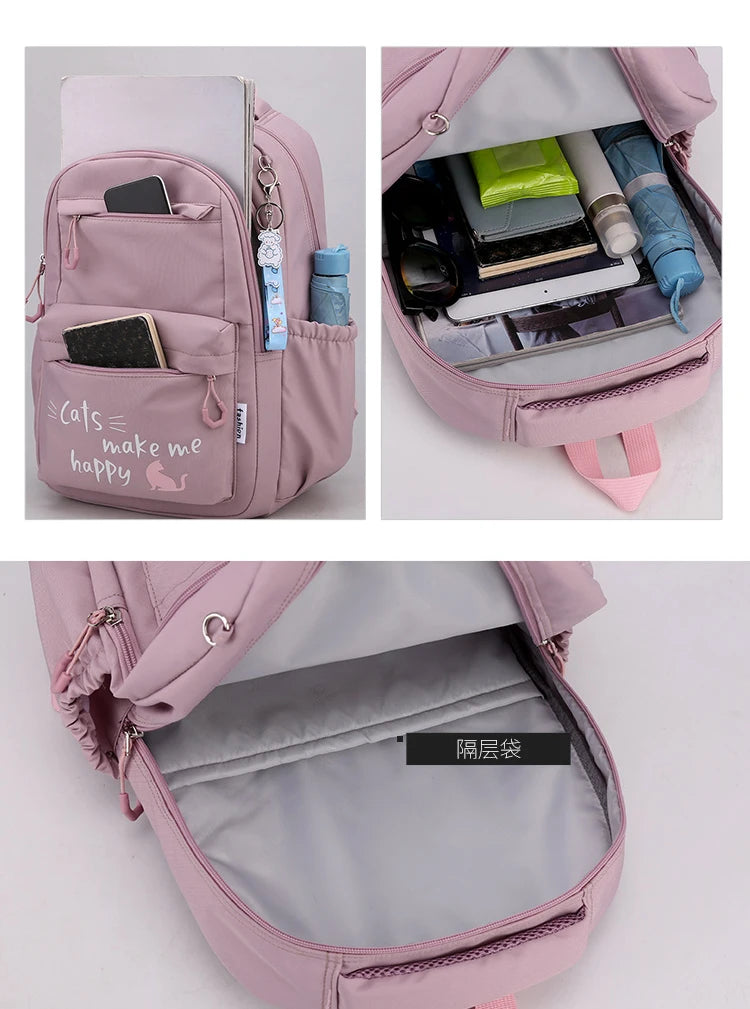 Teen Girls School Backpack | Pink Waterproof Bag for Primary & Middle School Students