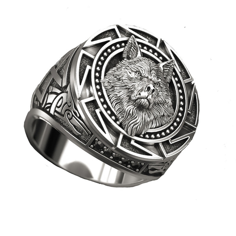 Men's Vintage Wolf Totem Ring – Nordic Viking Warrior Wolf Head, Bold Fashion Jewelry