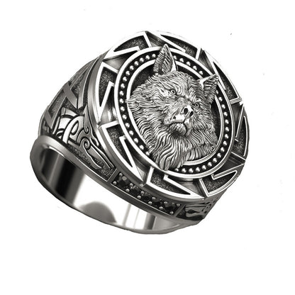 Men's Vintage Wolf Totem Ring – Nordic Viking Warrior Wolf Head, Bold Fashion Jewelry