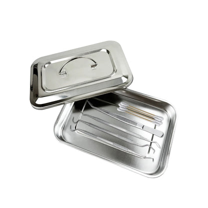 Stainless Steel Dental Instruments Tray with Lid – Surgical Sterilization & Disinfection Container