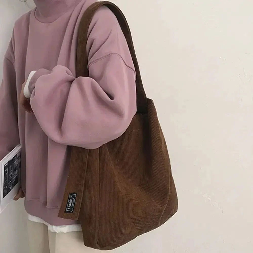 Fashionable Women’s Corduroy Shoulder Bag - Soft Handbag Tote with Large Capacity - Ideal for Girls and Students