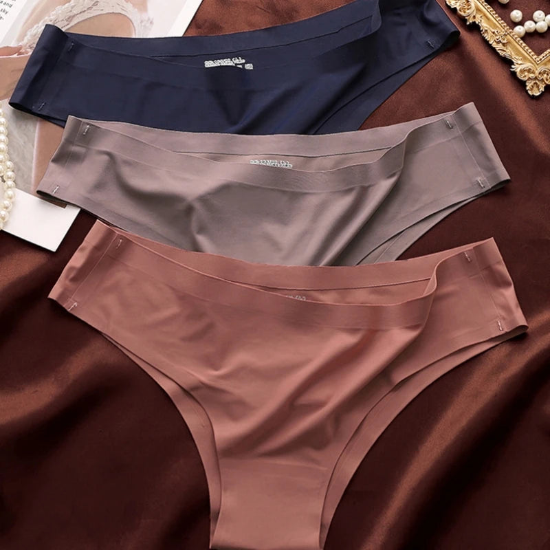 4PCS Seamless Ice Silk Panties Set for Women – Low Waist G-String, Soft Ultra-Thin Sexy Underwear Briefs