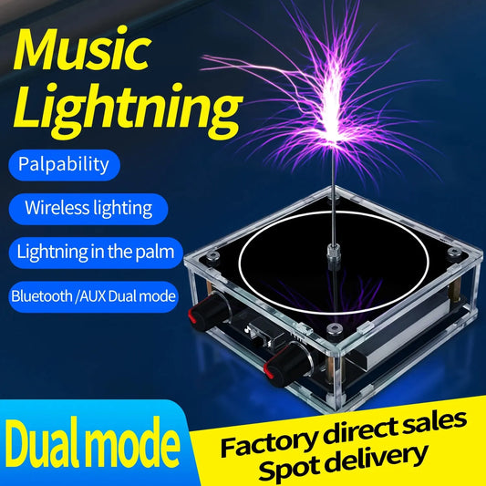 Music Tesla Coil Bluetooth/AUX – Dual Mode Music Box with Touchable Artificial Lightning, Audio Input for Science Experiments