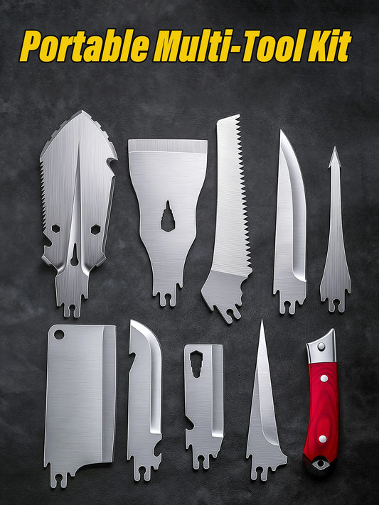 Stainless Steel Multi-Tool Set - Portable Camping & Outdoor Survival Kit with Knife, Shovel, Saw and Bottle Opener