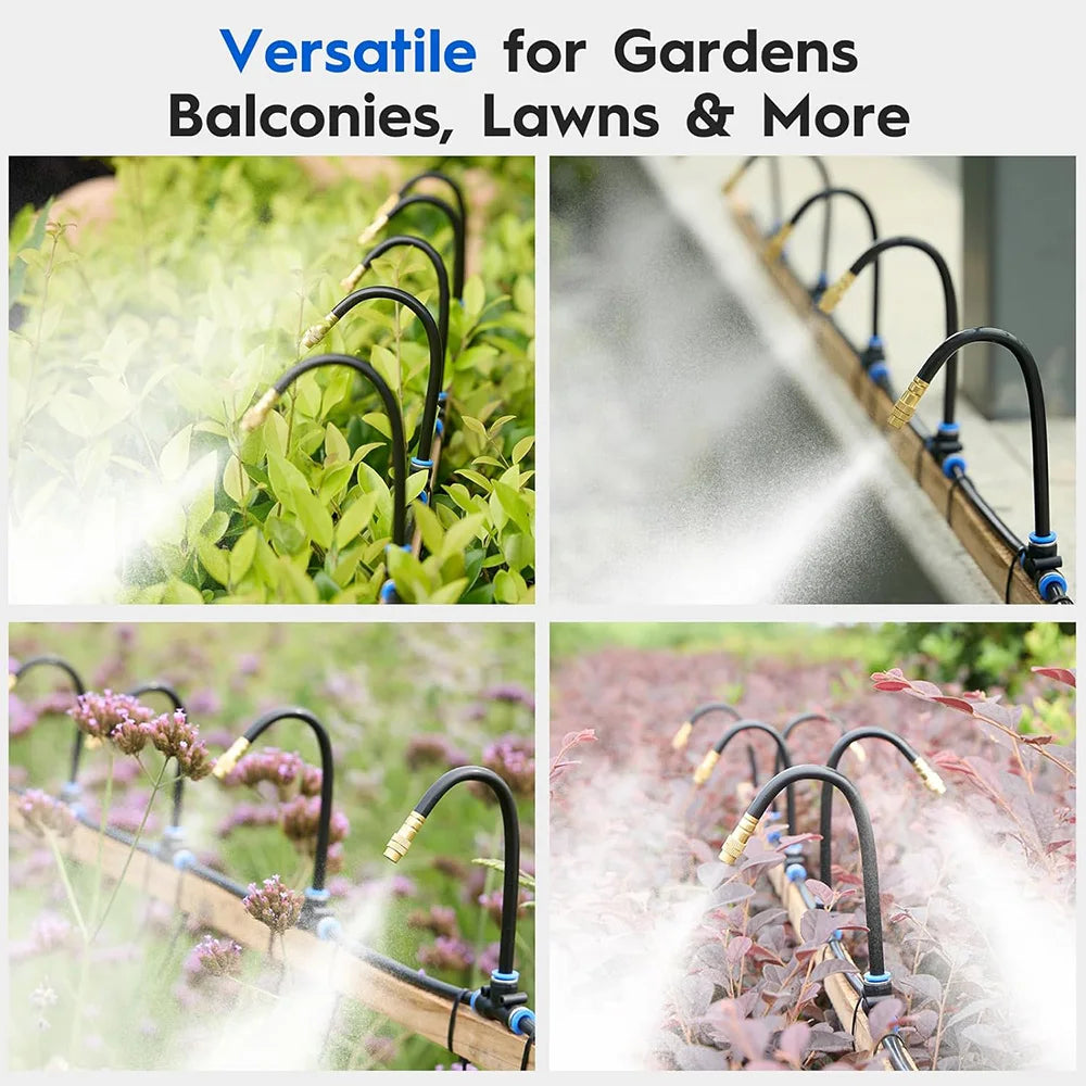Garden Programmable Misting Timer System – 360° Adjustable Atomizer Nozzles, Outdoor Cooling & Watering Sprinkler Kit