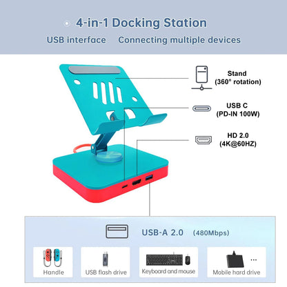 RGEEK 3-in-1 Adjustable Nintendo Switch Pad Stand — USB-C Hub with HDMI 4K 60Hz, USB 2.0 & 100W PD Charging Ports