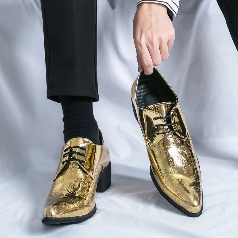 Men’s Gold Chelsea Dress Shoes - Pointed Toe Trendy Formal Party Shoes Size 38-46