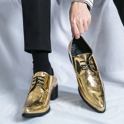 Men’s Gold Chelsea Dress Shoes - Pointed Toe Trendy Formal Party Shoes Size 38-46