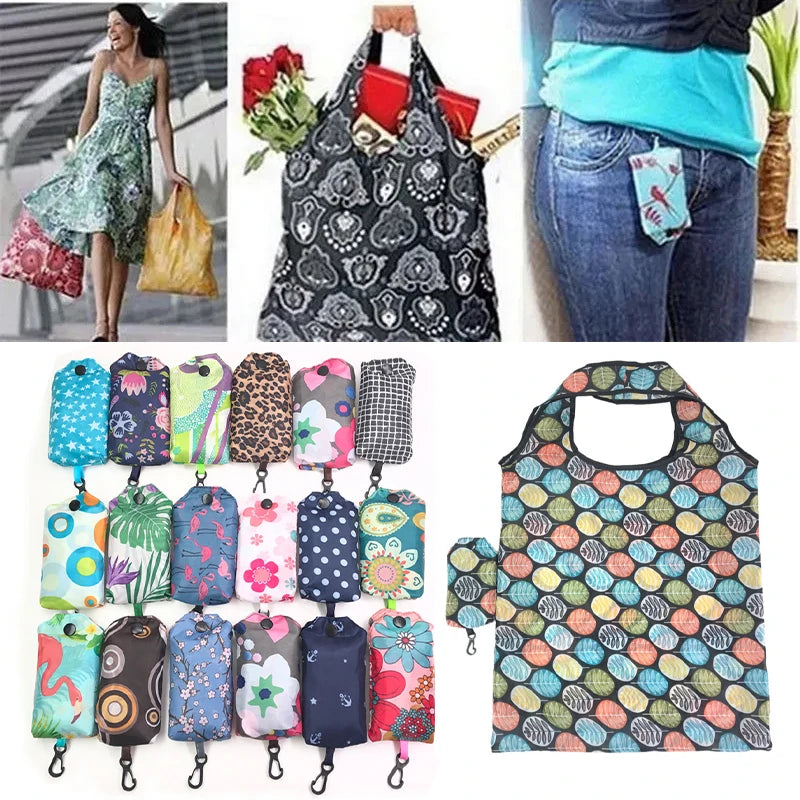Large Nylon Shopping Bag for Women – Foldable, Eco-Friendly Reusable Tote, Grocery & Storage Handbag