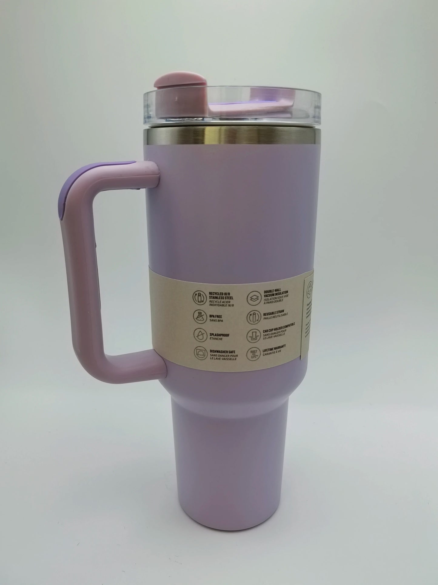 40oz Insulated Stainless Steel Tumbler — Travel Cup with Handle, Straw & Cup Holder, BPA-Free